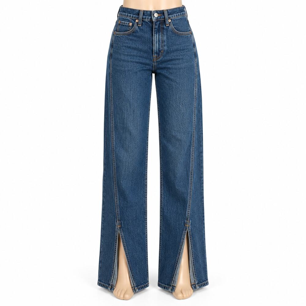 Abercrombie 90s Relaxed Split Hem Jeans Women's 25 Long High Rise Blue